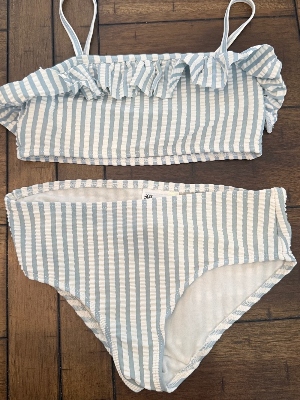 H&M Girls Blue & White Striped Ruffle Bikini Set